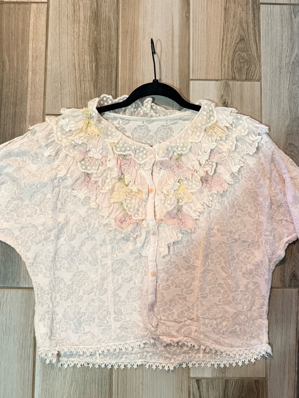 Pastel Lace Ruffle Blouse - Cream - Picture 4 of 12
